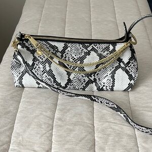 Zac Posen Black and White Snakeskin Clutch with Gold Chain with Dust Bag